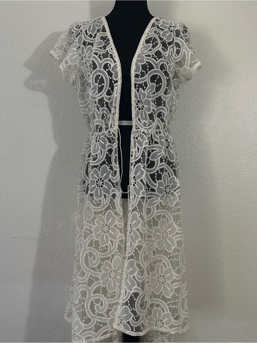 Victoria's Secret White Lace Open-Front Duster